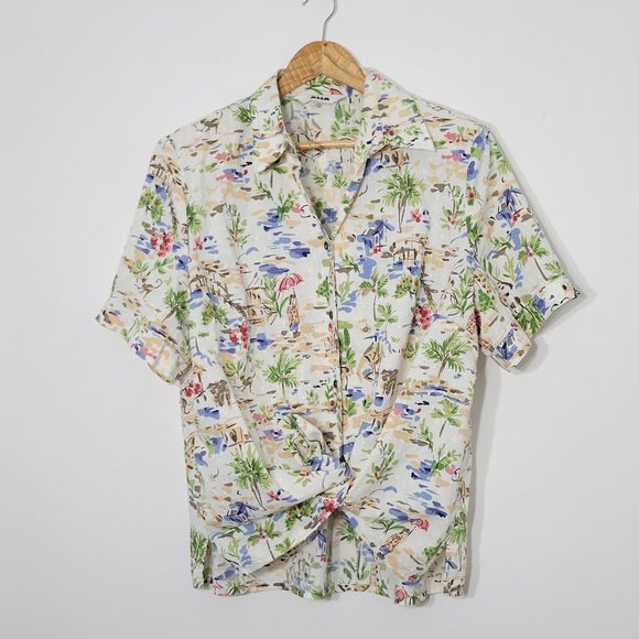 Alia vintage Short Sleeve Button Front Tropical Print Blouse Shirt Casual Collar - Picture 1 of 10